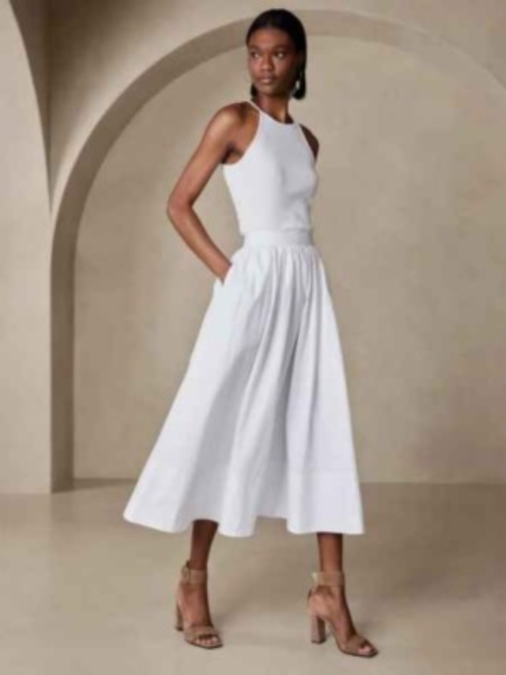 NWT Banana Republic Laurel Poplin White Skirt Sz 12